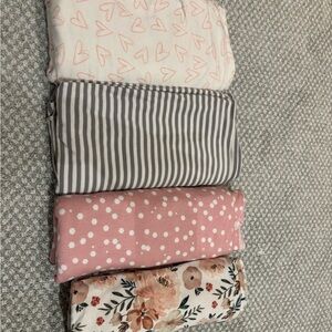 Set of 4 Copper Pearl Swaddle Blankets - Pink, Gray, Cream Floral & Hearts
